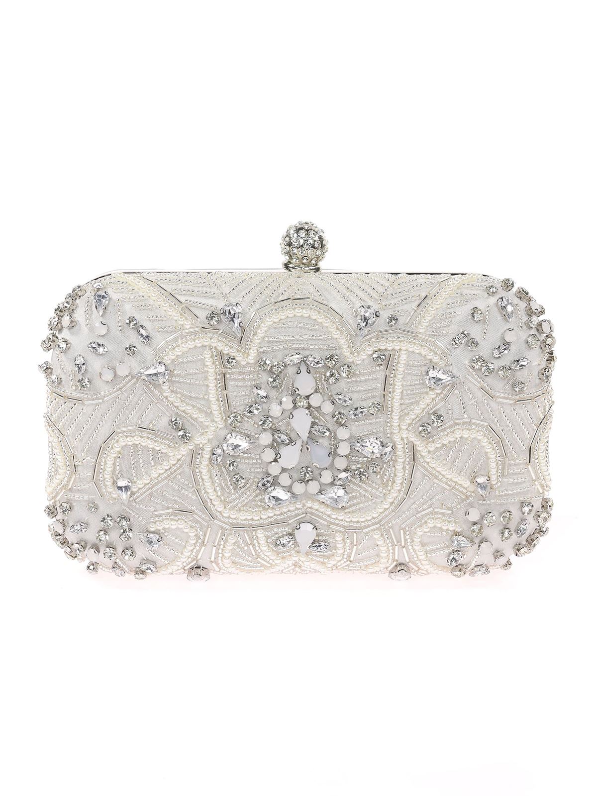 Bolso clutch de fiesta pedrería plata 18101 - Imagen 1