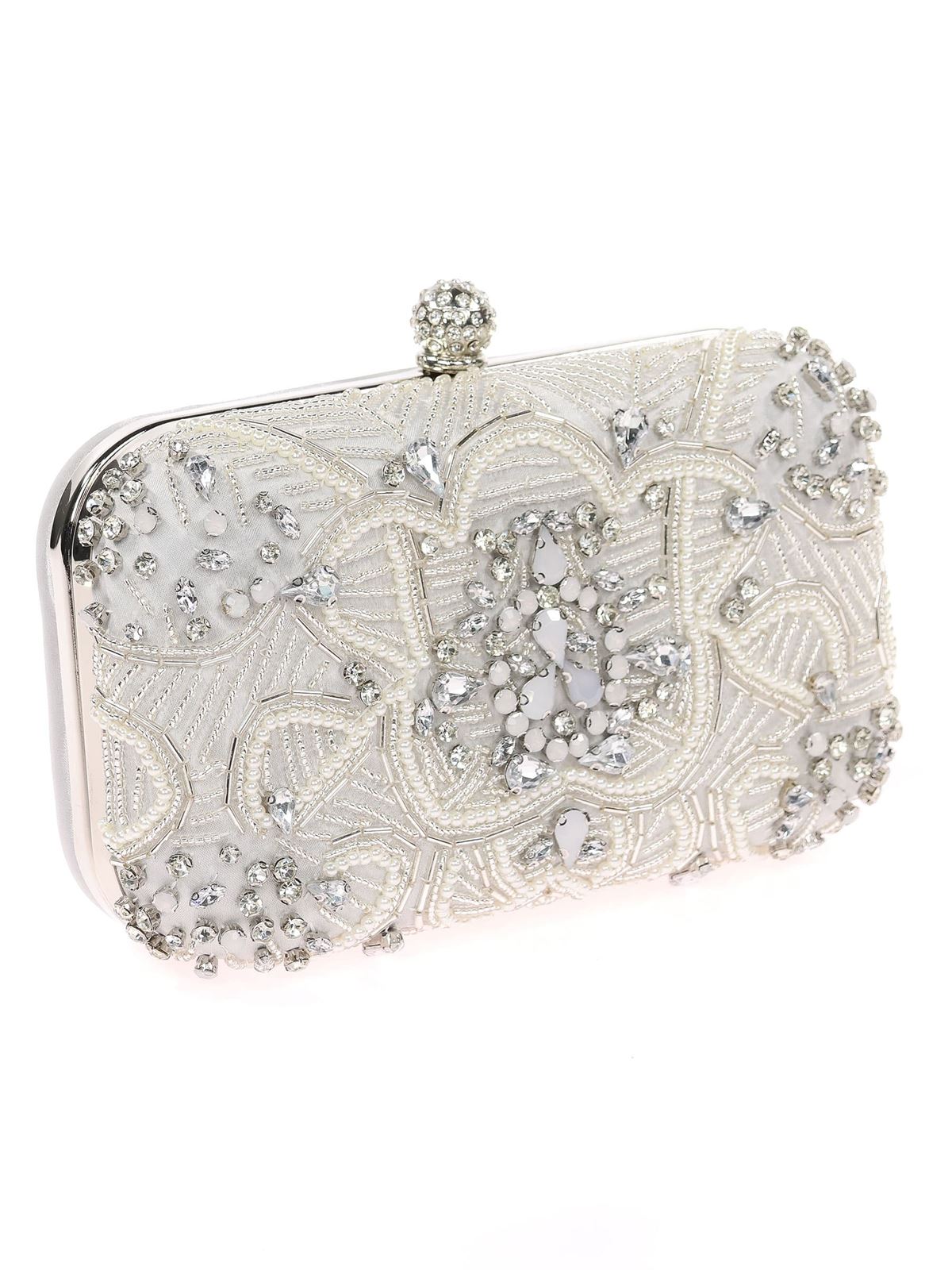 Bolso clutch de fiesta pedrería plata 18101 - Imagen 2