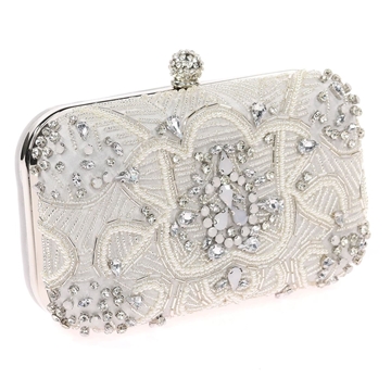 Bolso clutch de fiesta pedrería plata 18101 - Imagen 2