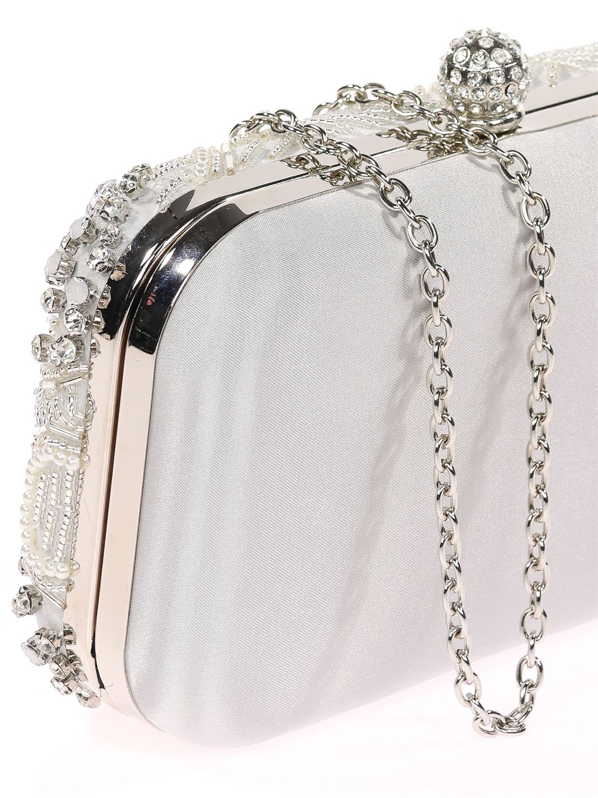 Bolso clutch de fiesta pedrería plata 18101 - Imagen 3