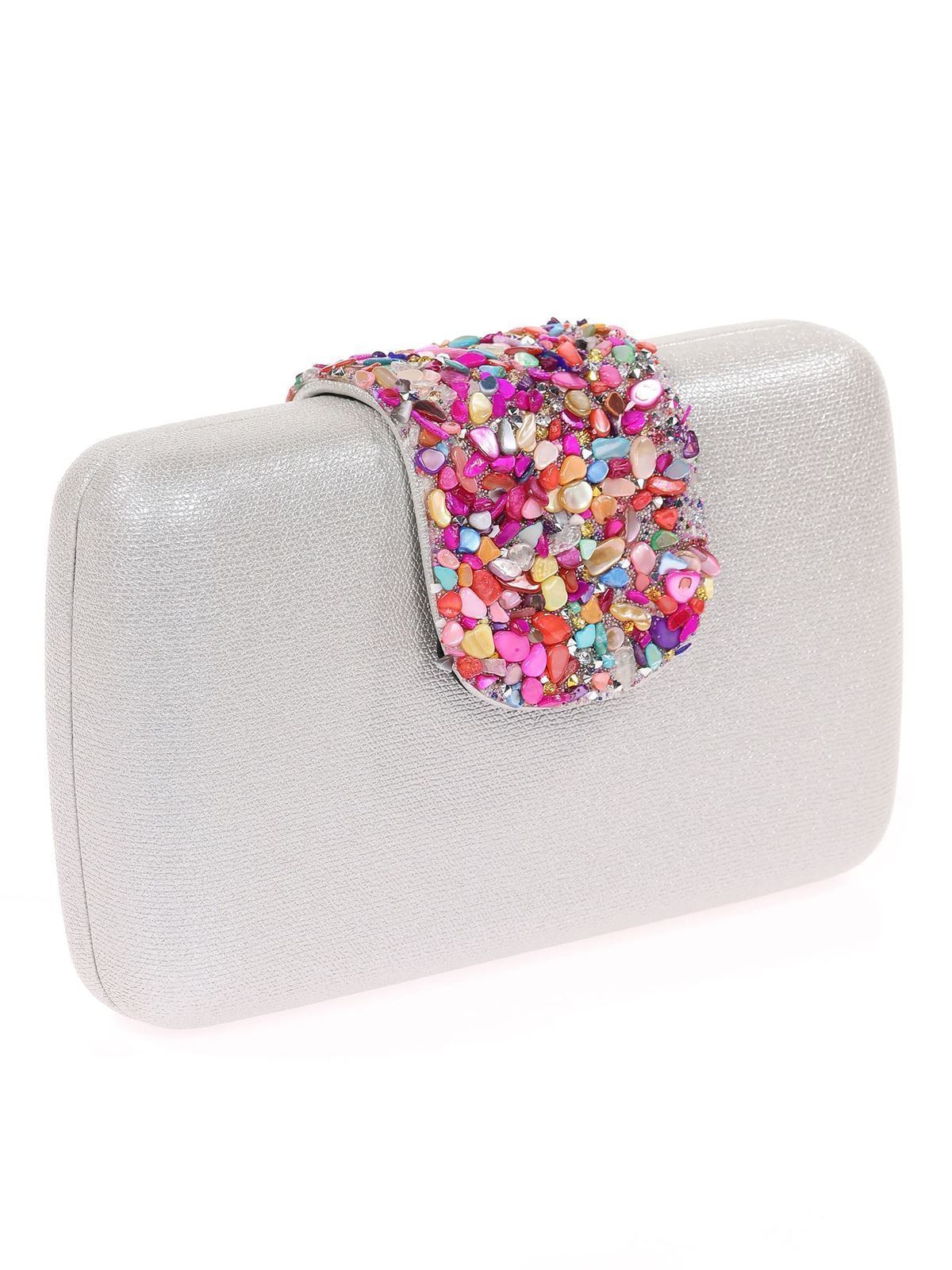 BOLSO CLUTCH DE FIESTA PEDRERIA PLATA 41462 - Imagen 3