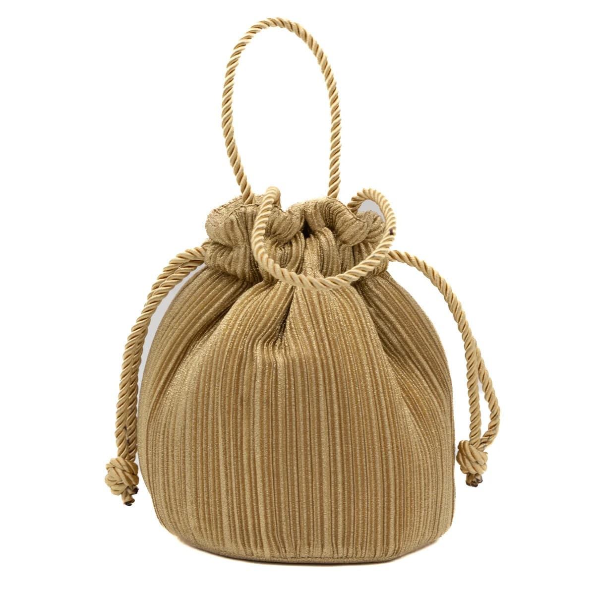 Bolso de fiesta bombonera plisada con asa de cordón oro claro 23066 - Imagen 2
