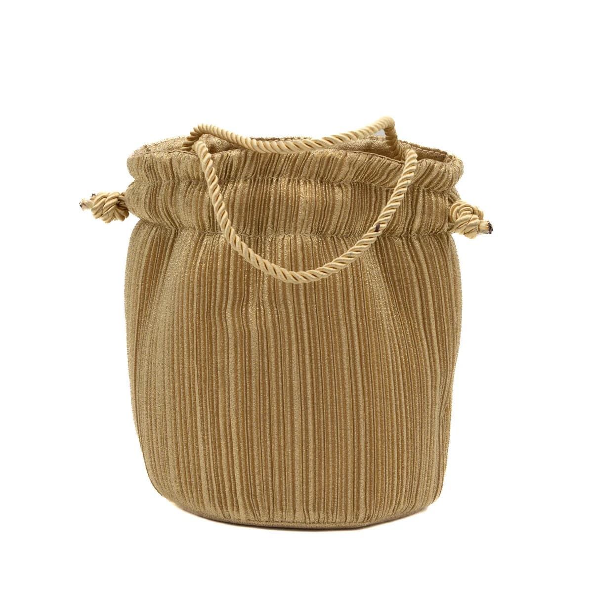 Bolso de fiesta bombonera plisada con asa de cordón oro claro 23066 - Imagen 3