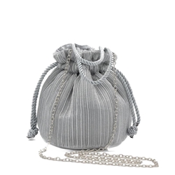 Bolso de fiesta bombonera plisada con asa de cordón plata 23066 - Imagen 1