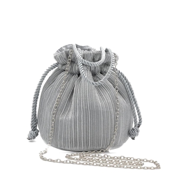 Bolso de fiesta bombonera plisada con asa de cordón plata 23066 - Imagen 1