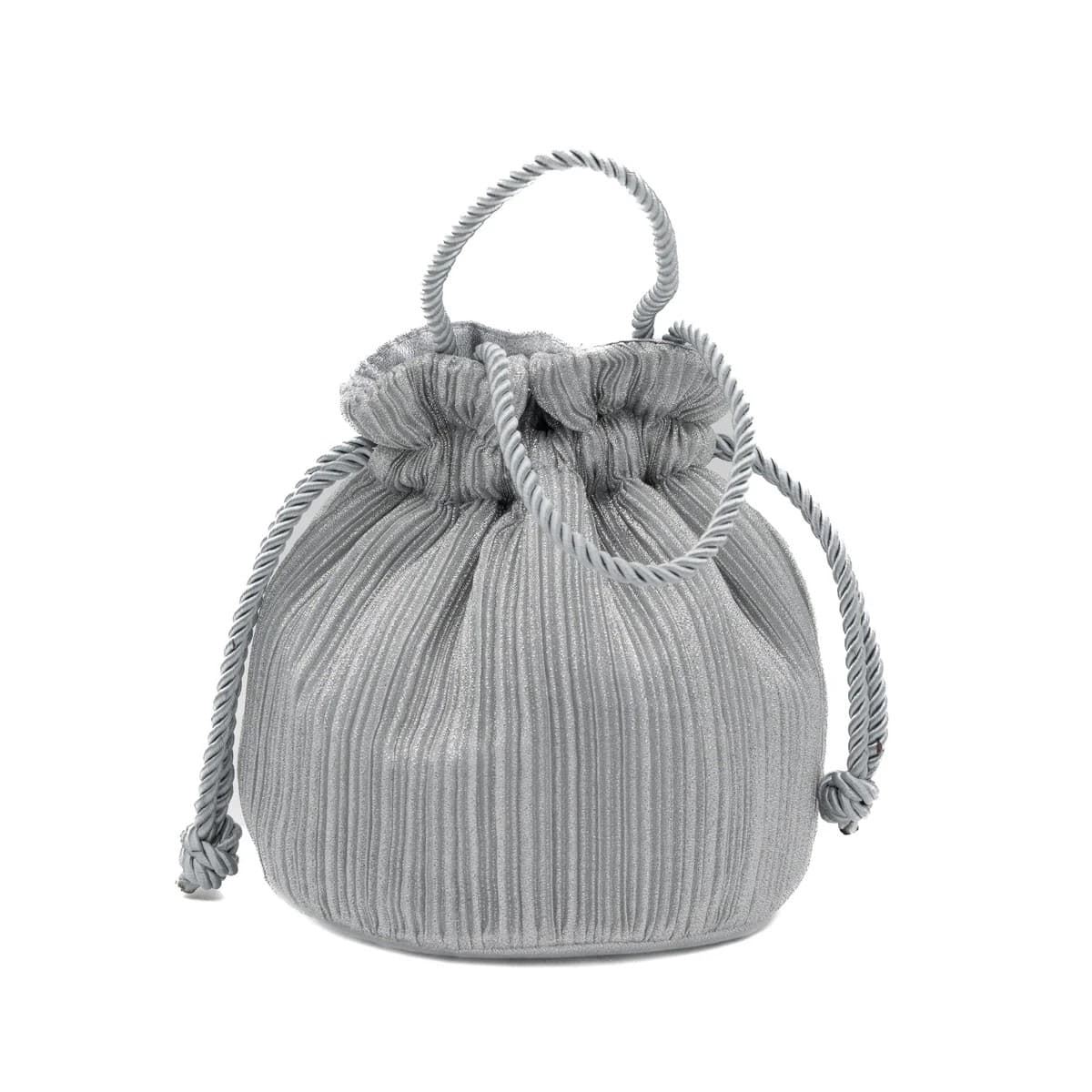Bolso de fiesta bombonera plisada con asa de cordón plata 23066 - Imagen 2