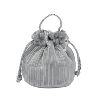 Bolso de fiesta bombonera plisada con asa de cordón plata 23066 - Imagen 2