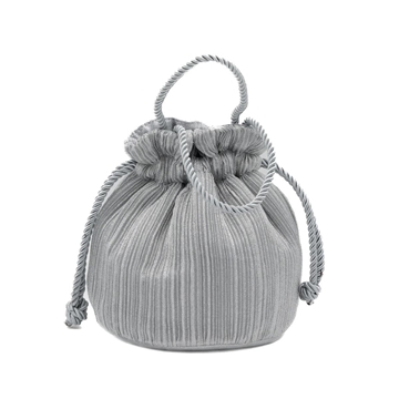 Bolso de fiesta bombonera plisada con asa de cordón plata 23066 - Imagen 2
