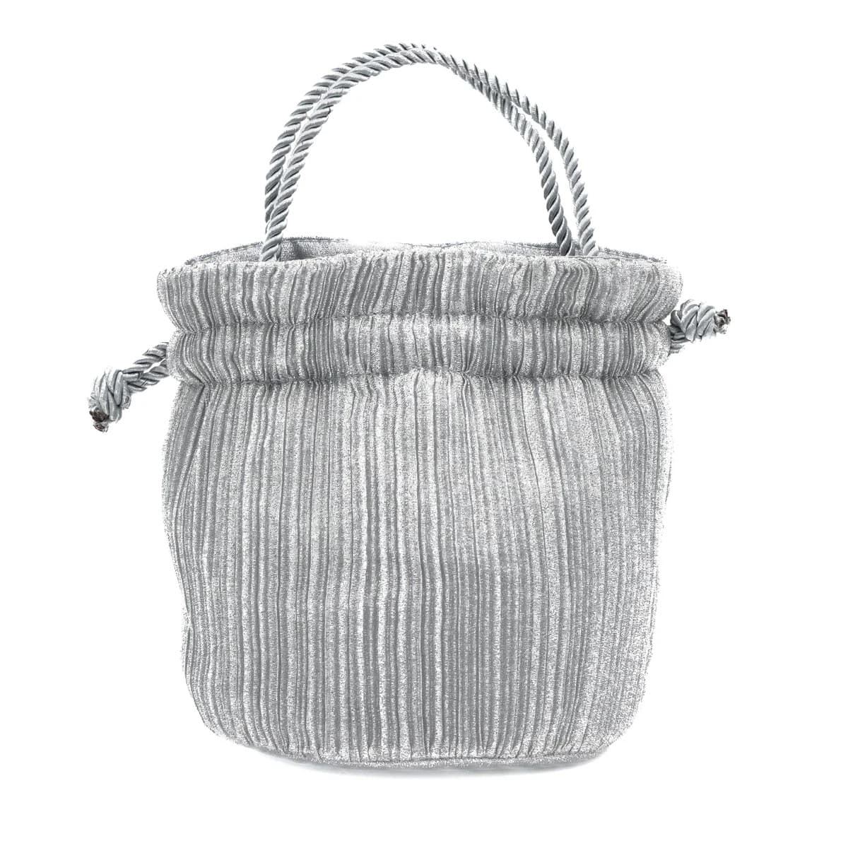Bolso de fiesta bombonera plisada con asa de cordón plata 23066 - Imagen 3