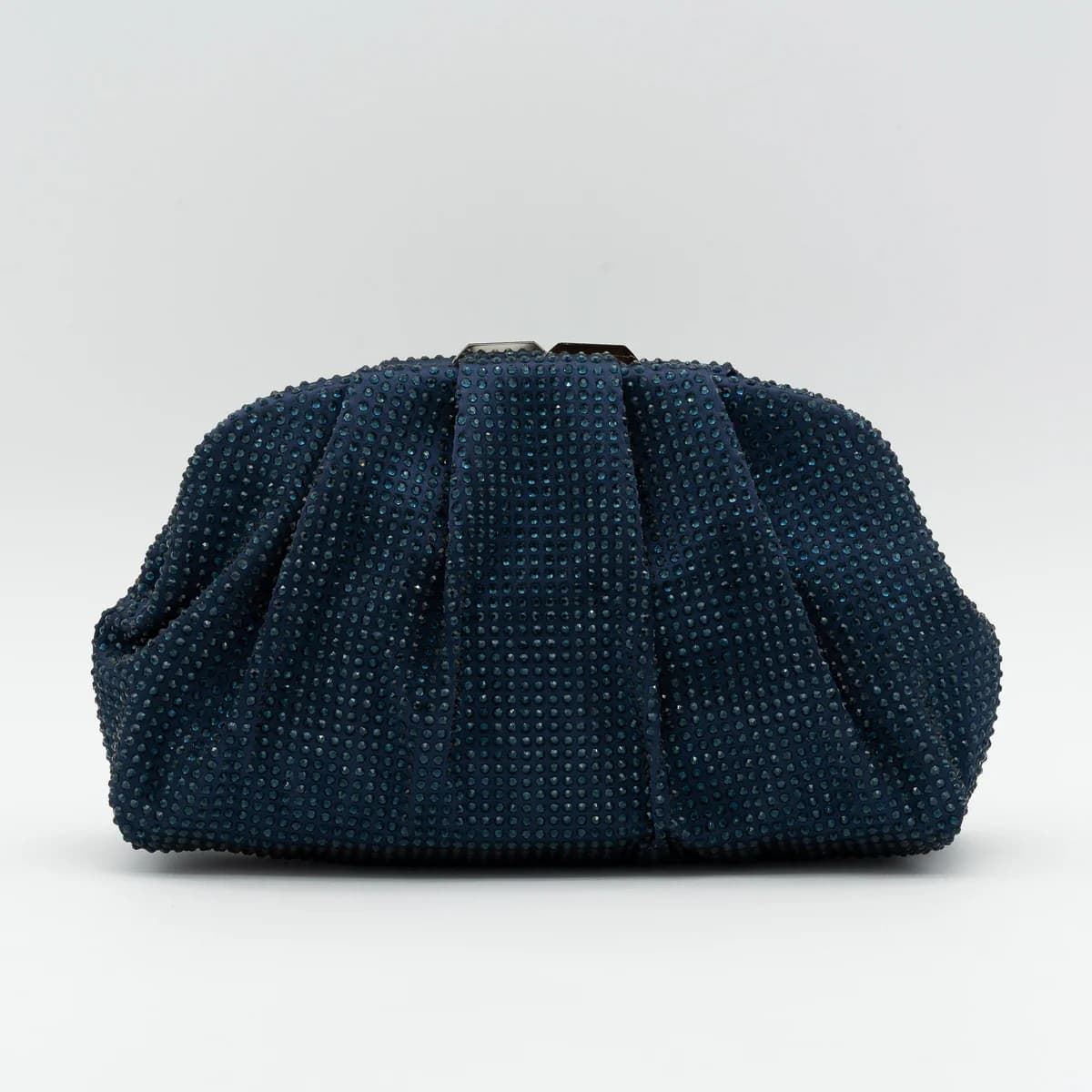Bolso de fiesta raso con pedrería y diseño fruncido azul marino 22277 - Imagen 1