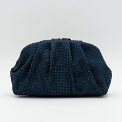 Bolso de fiesta raso con pedrería y diseño fruncido azul marino 22277 - Imagen 1