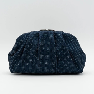 Bolso de fiesta raso con pedrería y diseño fruncido azul marino 22277 - Imagen 1