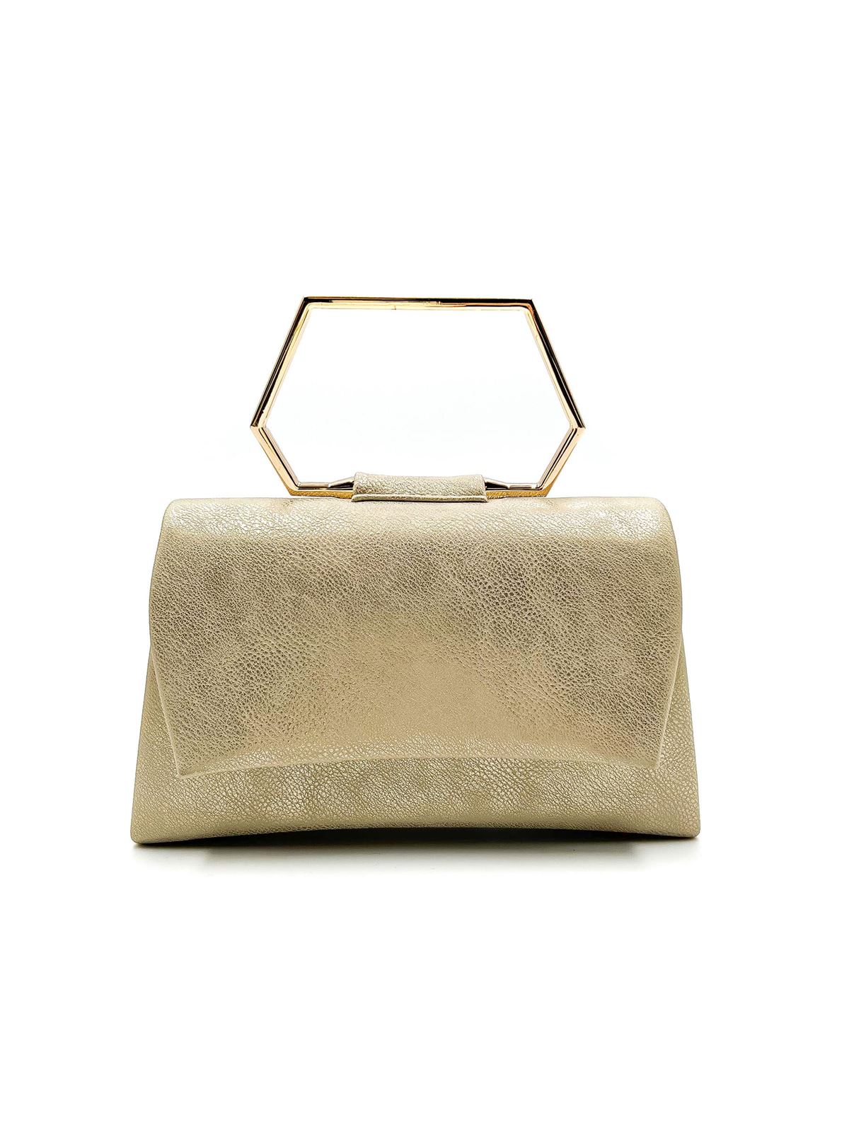 Bolso de fiesta rígido con asa geométrica oro claro 23059 - Imagen 1
