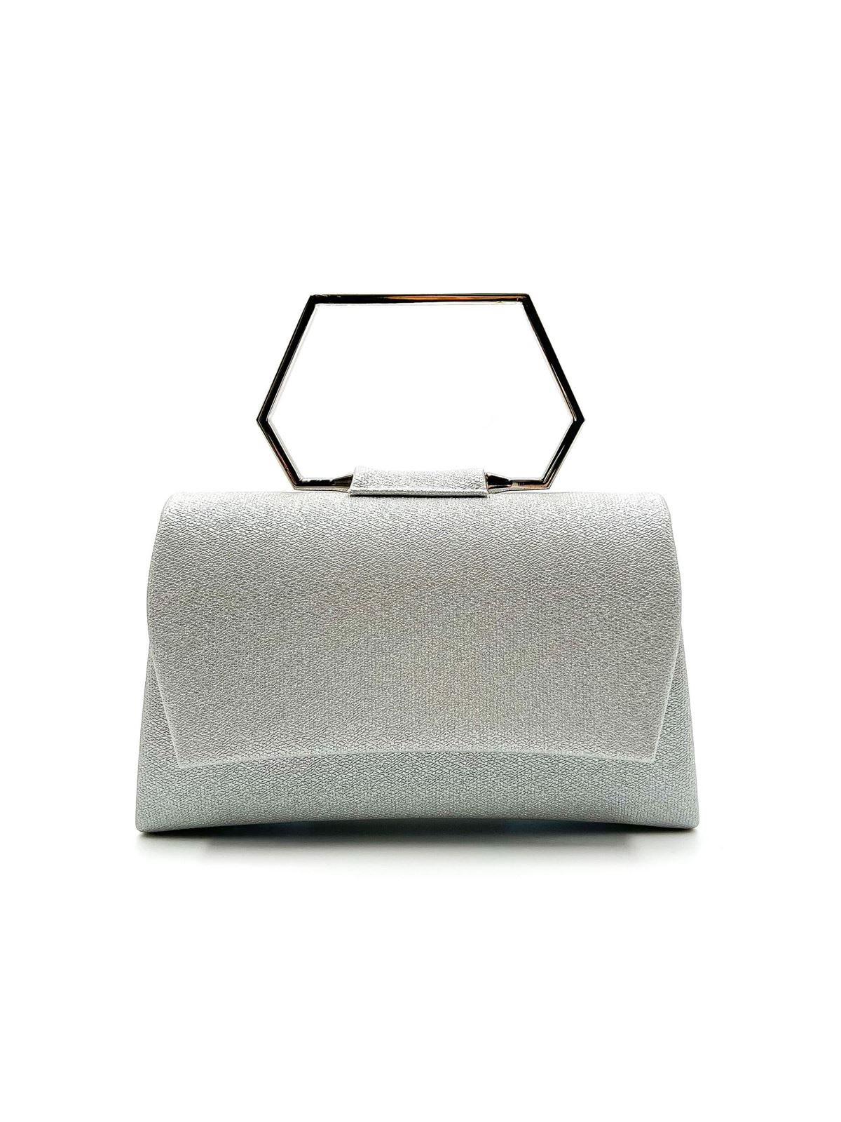 Bolso de fiesta rígido con asa geométrica plata 23059 - Imagen 1