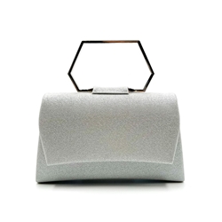 Bolso de fiesta rígido con asa geométrica plata 23059 - Imagen 1
