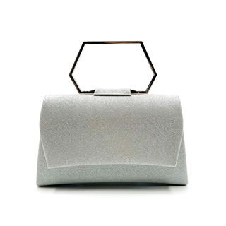 Bolso de fiesta rígido con asa geométrica plata 23059 - Imagen 1