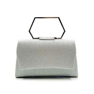 Bolso de fiesta rígido con asa geométrica plata 23059 - Imagen 1