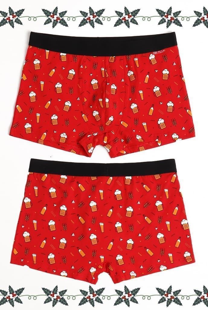 Boxer Navideño Rojo con Dibujos de Cerveza - Lugodress