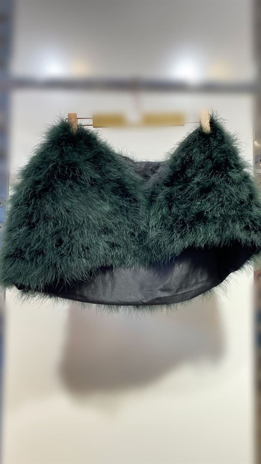 ESTOLA PLUMAS MARABÚ VERDE BOTELLA - Imagen 2