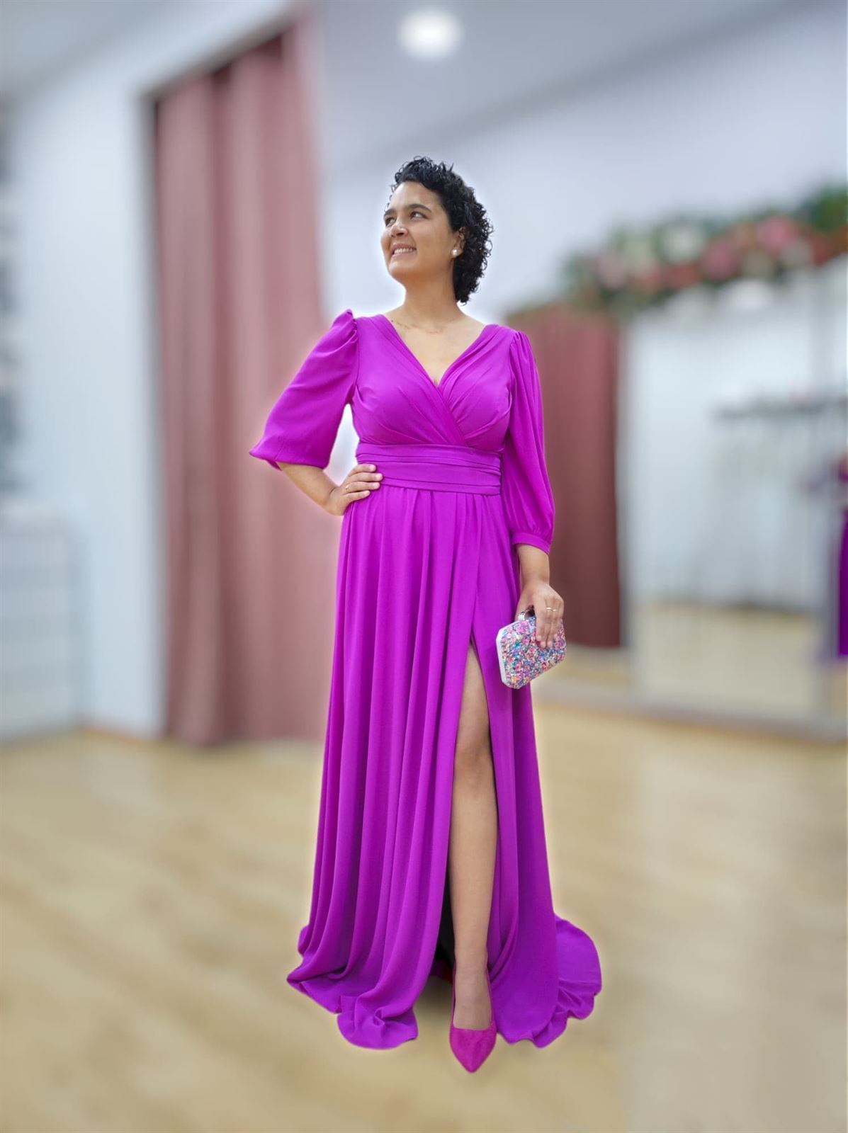 OUTLET VESTIDO JUAN MARCOS LISO CON MANGA 2694 - Imagen 2