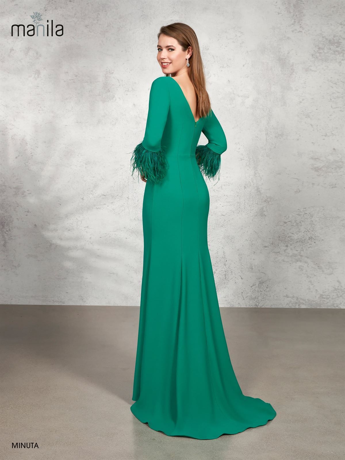 Vestido de fiesta online con plumas en las mangas Lugodress