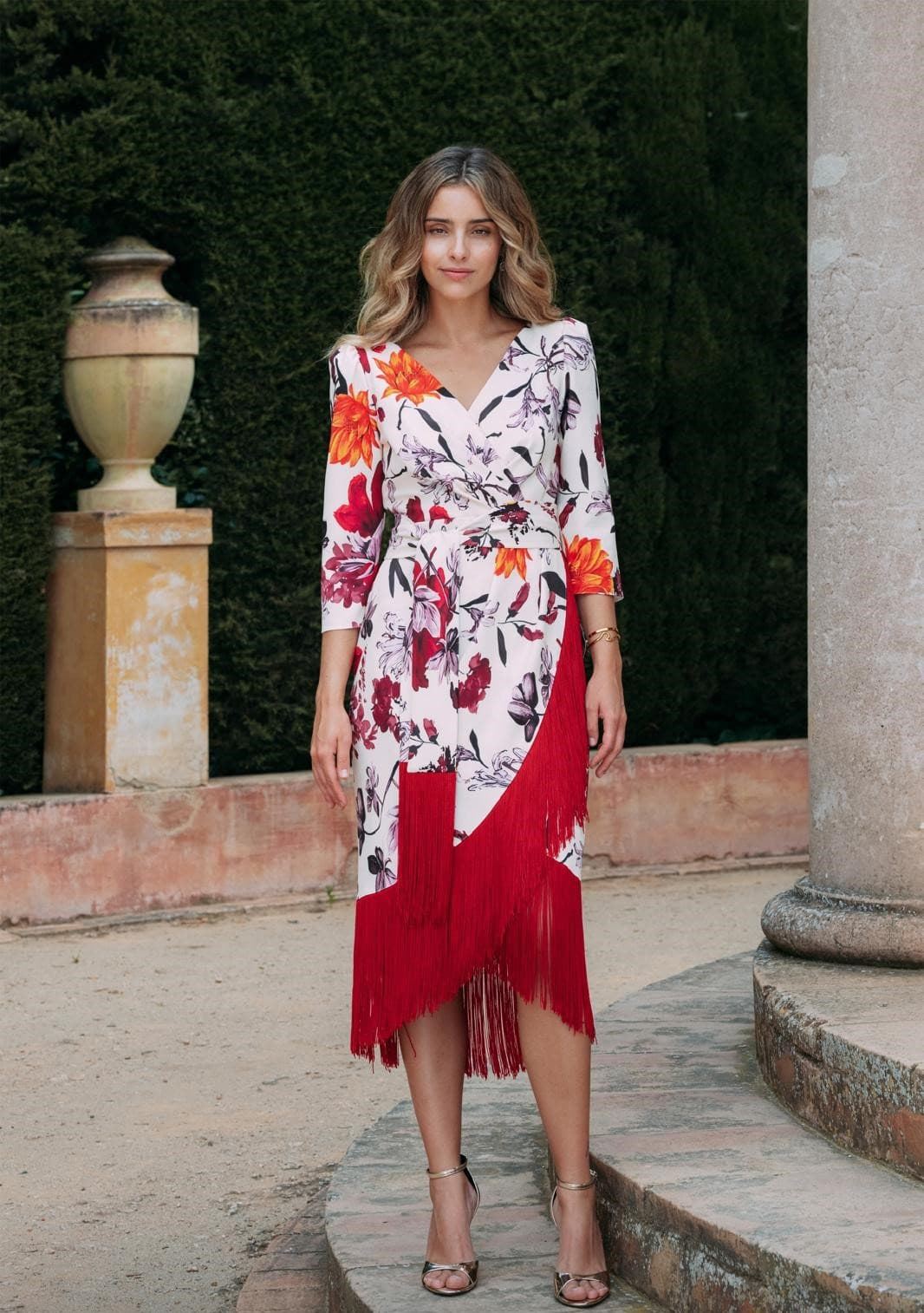 VESTIDO DE FIESTA JUAN MARCOS FLECOS ESTAMPADO 2888 - Imagen 1
