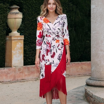 VESTIDO DE FIESTA JUAN MARCOS FLECOS ESTAMPADO 2888 - Imagen 1