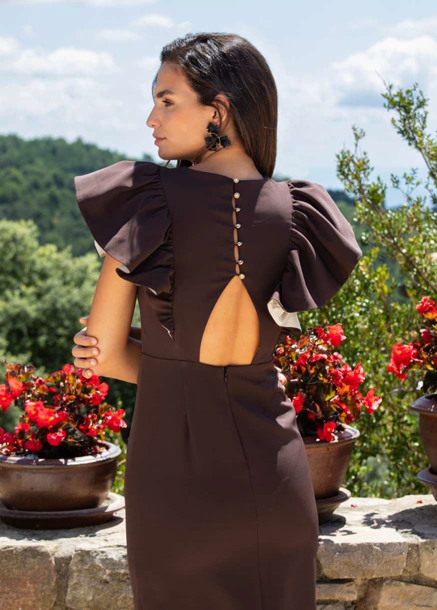 Vestido de Fiesta Marrón Chocolate Betzzia 26260 - Imagen 2