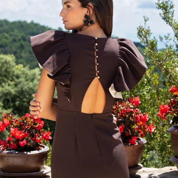 Vestido de Fiesta Marrón Chocolate Betzzia 26260 - Imagen 2