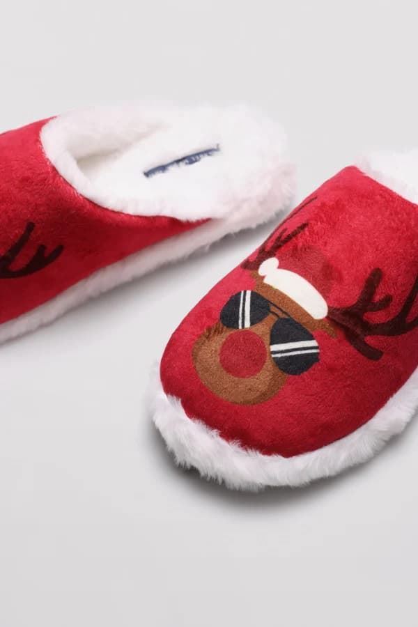 Zapatillas de casa hombre estampado navideño rojo 24073 - Imagen 1